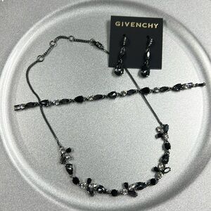 Givenchy Black Crystal Gunmetal Earrings, Necklace & Bracelet
